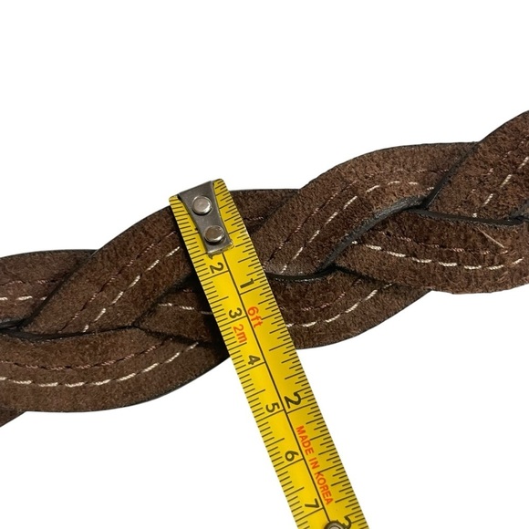 VTG Genuine Leather Braided Belt Brown Stitch Detail Boho Western Style Size S - Picture 12 of 16